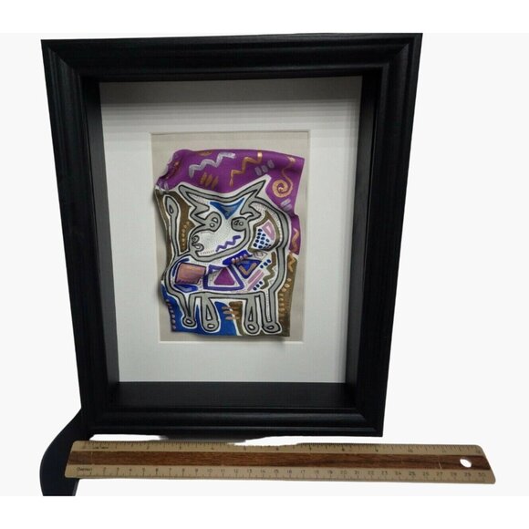 3 D Bull Painting Cow Southwest Native or Panama Kuna Style Shadow Box - Picture 4 of 5